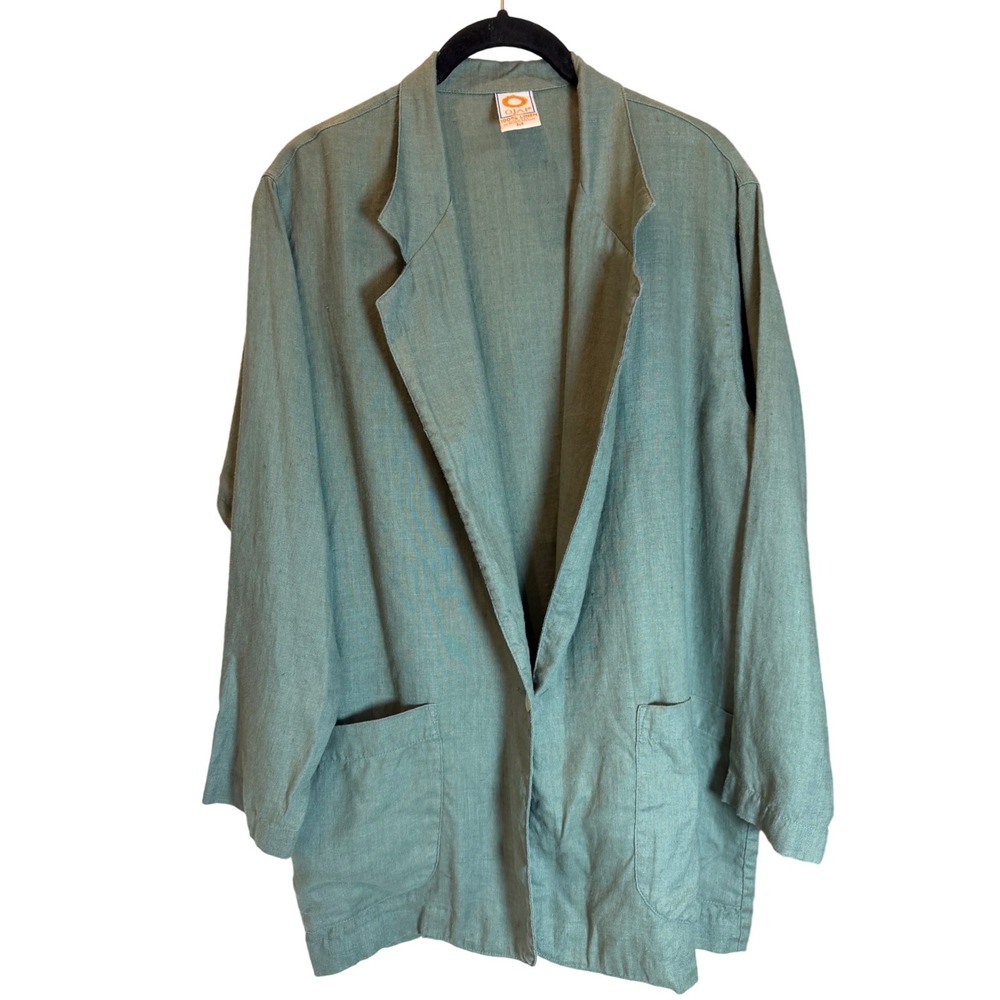 Ojai Vintage 100% Linen Blazer Sage Green Made in USA Oversized Jacket Medium
